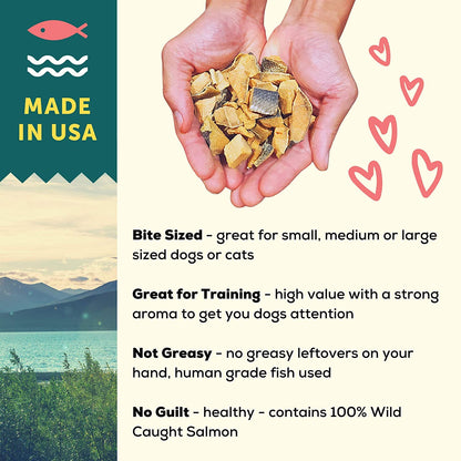 Freeze Dried Salmon Dog Treats, Wild Caught, Single Ingredient | Natural High Value | Gluten Free, Grain Free, High Protein, Diabetic Friendly | Natural Fish Oil | Made in the USA