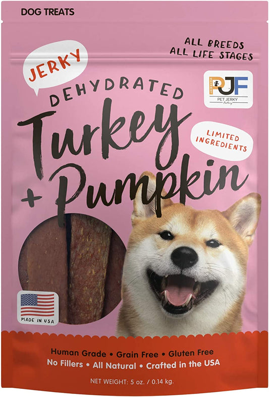 Premium Turkey & Pumpkin 5 Oz. Dog Jerky Treats | 100% Human Grade | USA Made | High Protein | Grain Free | Limited Ingredients | No Filler | BHA-BHT Free | Soft-Tender