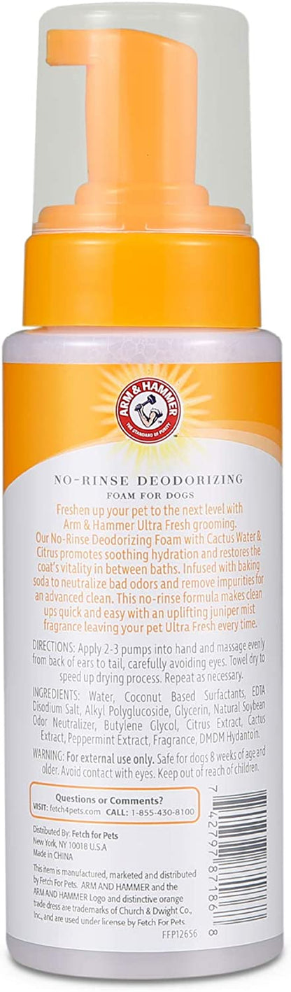 Ultra Fresh No Rinse Deodorizing Foam for Dogs, Juniper Mist, 8 Oz | Waterless Dog Shampoo | Baking Soda Neutralizes Bad Odors for an Advanced Clean