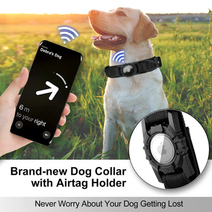 Airtag Dog Collar with Handle, Tactical Dog Collar for Large Medium Dogs, Military Dog with Metal Buckle for Large Dogs