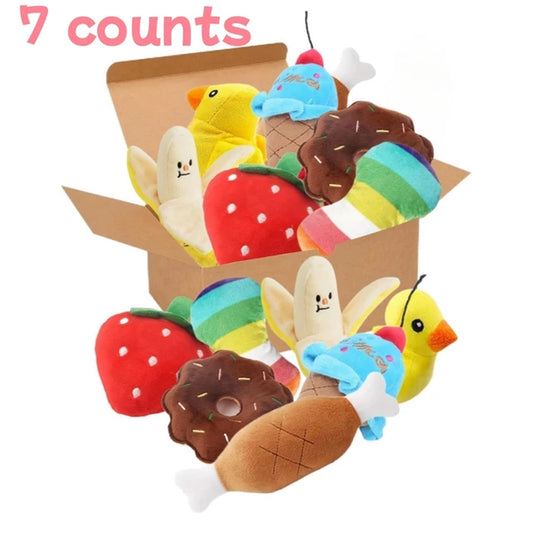 A 7-Piece Set of Puppy Sound Toys, Loose Plush Pet Chewing, Plush Fruit Snacks and Vegetables