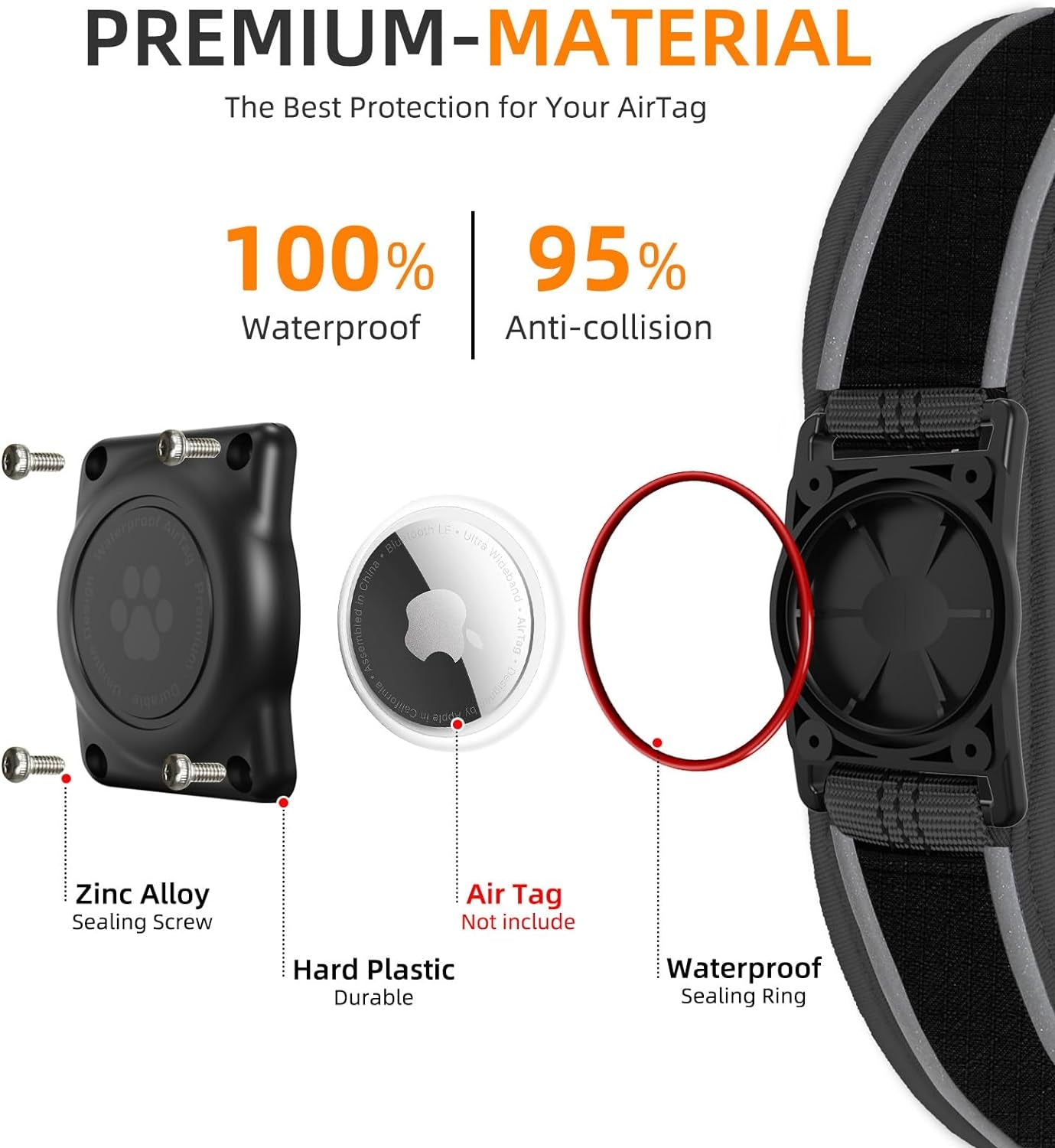 Airtag Dog Collar - Premium Air Tag Dog Collar Holder IP68 Waterproof - Ultra Soft Air Mesh Padded, Reflective, Ultra-Durable, Heavy Duty Dog Collars for Medium Large Dogs (Black, M)