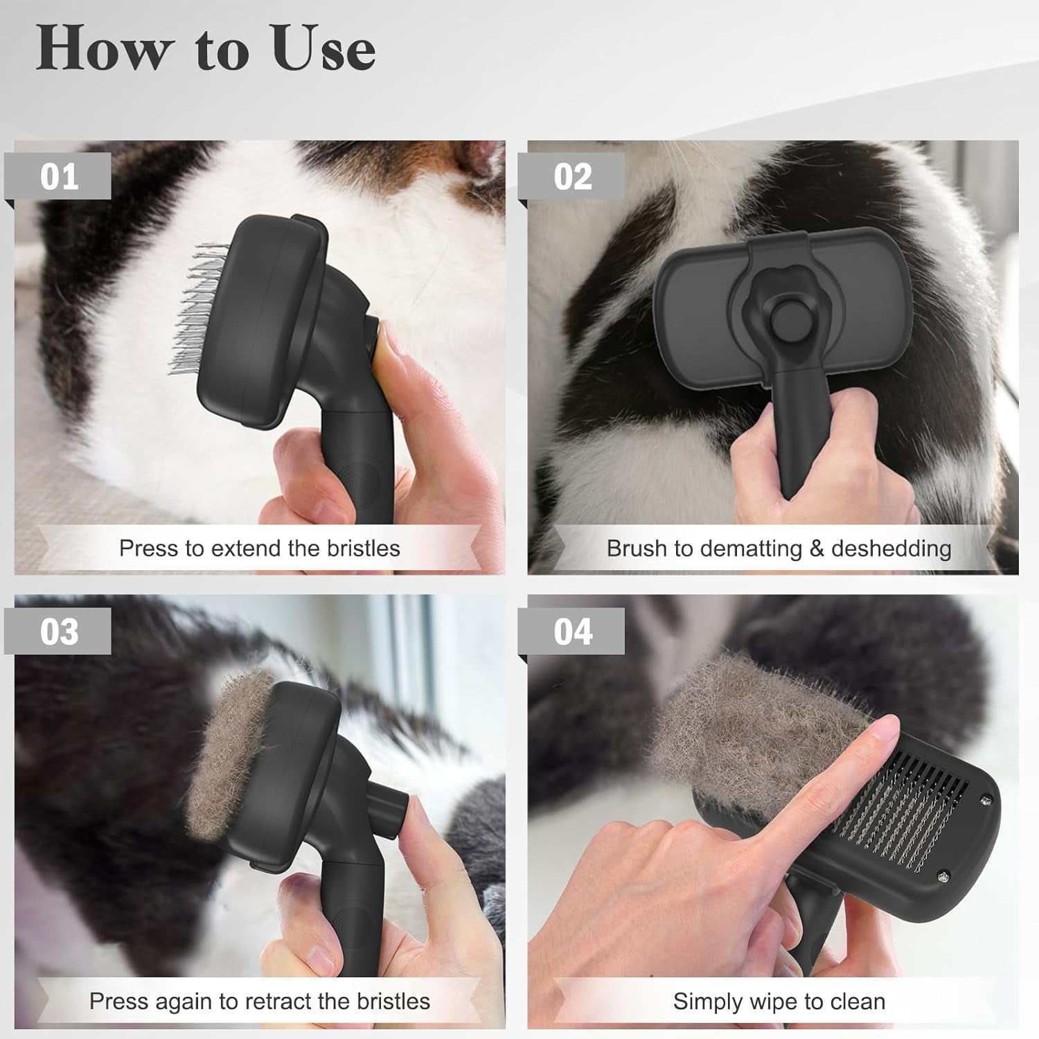 Self Cleaning Slicker Brush for Dogs & Cats, Skin Friendly Grooming Cat Brush, Dog Brush for Shedding, Deshedding Brush, Hair Brush Puppy Brush for Haired Dogs, Pet Supplies Accessories, Black