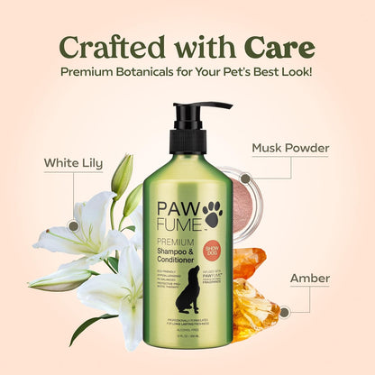 Pawfume Dog Shampoo and Conditioner – Hypoallergenic Dog Shampoo for Smelly Dogs – Best Dog Shampoos & Conditioners – Probiotic Pet Shampoo for Dogs – Best Dog Shampoo for Puppies (Show Dog)