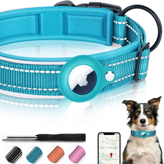 Airtag Dog Collar, Reflective Apple Air Tag Dog Collar, Adjustable Air Tag Pet Collar for Small Medium-Large Dogs, M(14-16.5")