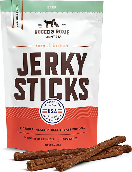 Rocco & Roxie Jerky Dog Treats Made in USA Healthy Treats for Potty Training High Value Real Meat Slow Roasted Snacks for Small, Medium & Large Dogs & Puppies Soft Chews, 1 Pound (Pack of 1)