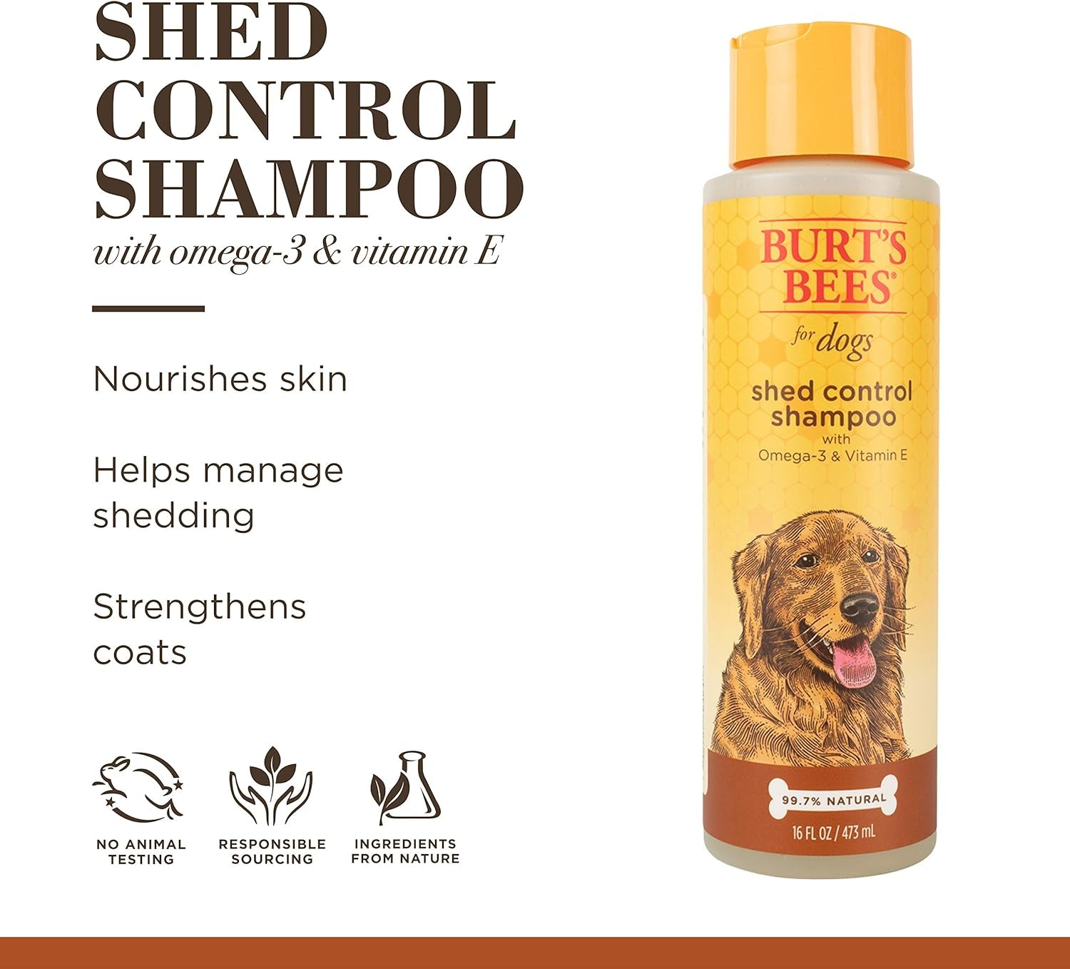 Naturally Derived Shed Control Shampoo with Omega 3 and Vitamin E Shedding Dog Shampoo Cruelty Free, Formulated without Sulfates and Parabens, Ph Balanced, 16 Fl Oz - 2 Pack