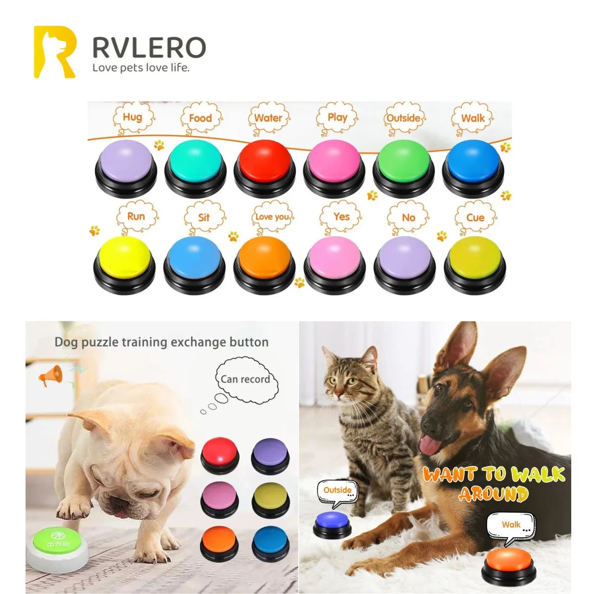 Dog Communication Voice Recording Button for Pet Training Buzzer 30 Seconds