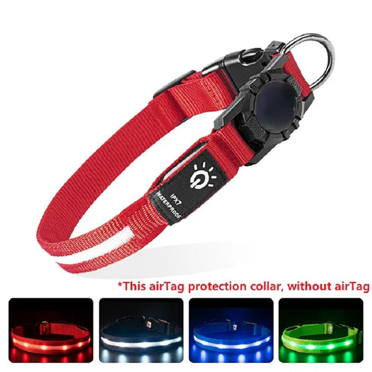 New Pet Collars Waterproof Led for Apple Airtag GPS Finder Light USB Dog Walking Swimming at Night Tracker Case Dog Accessories