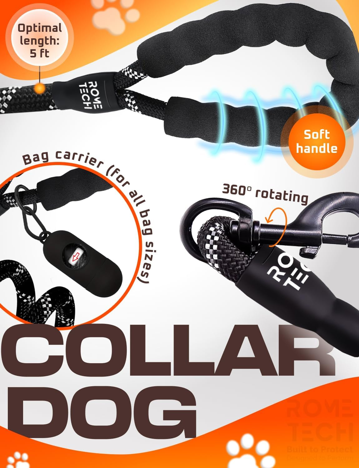 Designed for Apple Airtag Dog Collar Holder Waterproof - 4 in 1 Set Dog Leash with Poop Bag Holder - Dog Leashes for Medium Dogs - Air Tag Dog Collars - Black