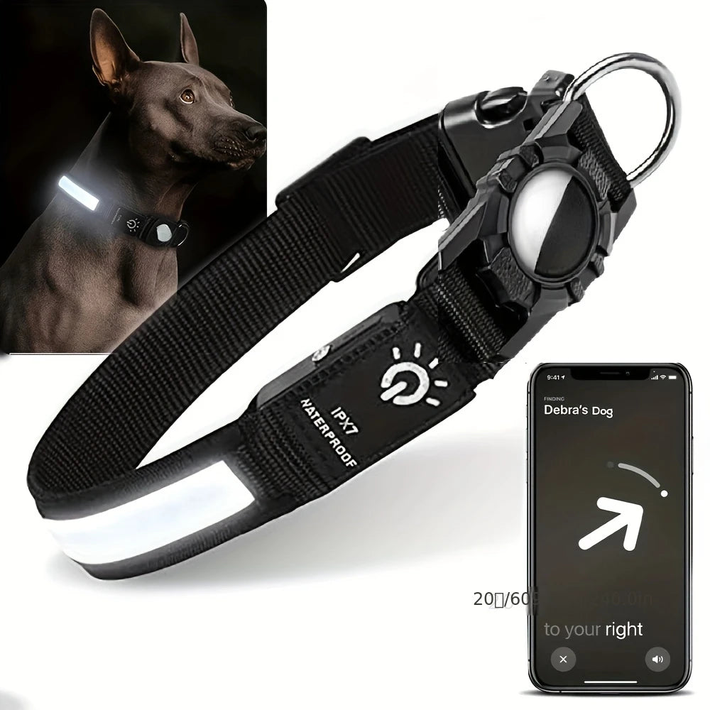 New Pet Collars Waterproof Led for Apple Airtag GPS Finder Light USB Dog Walking Swimming at Night Tracker Case Dog Accessories