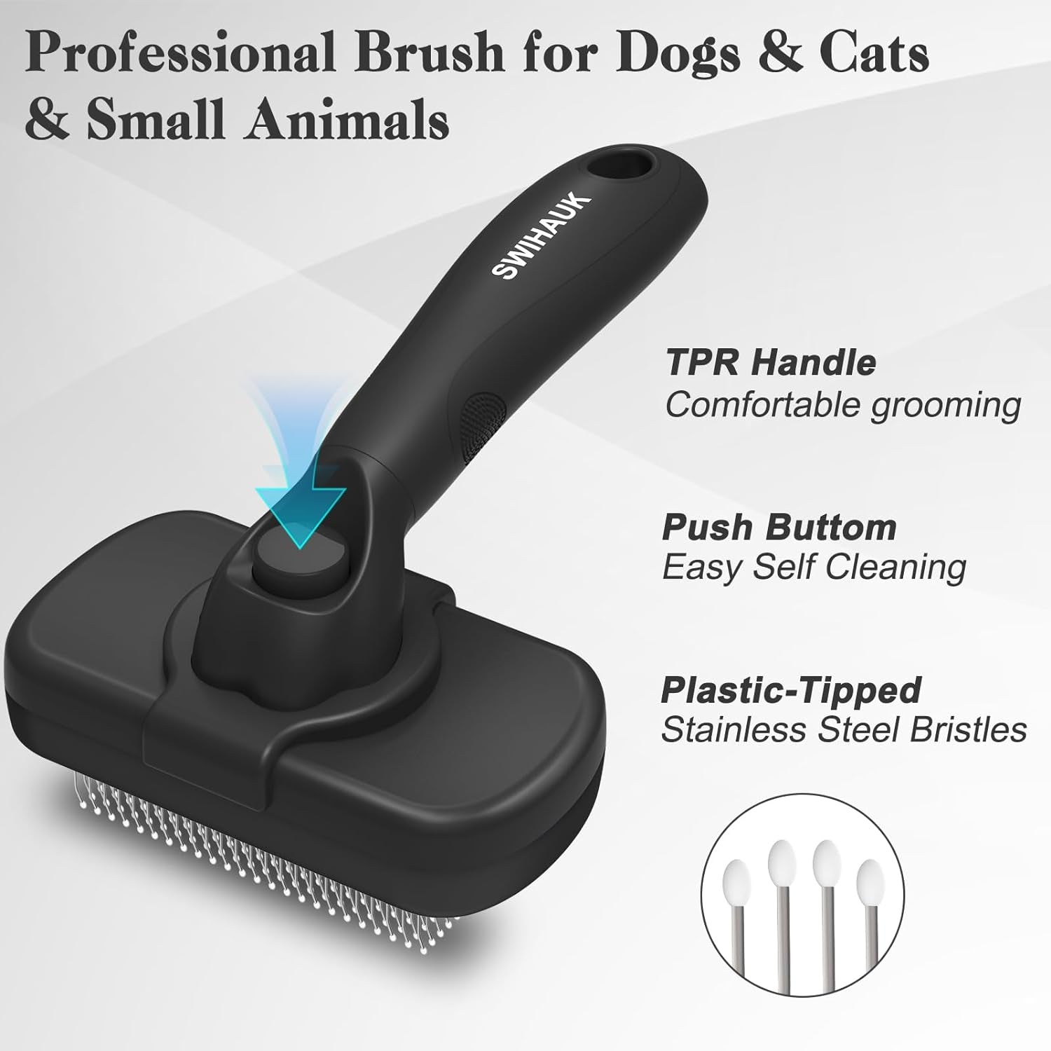 Self Cleaning Slicker Brush for Dogs & Cats, Skin Friendly Grooming Cat Brush, Dog Brush for Shedding, Deshedding Brush, Hair Brush Puppy Brush for Haired Dogs, Pet Supplies Accessories, Black