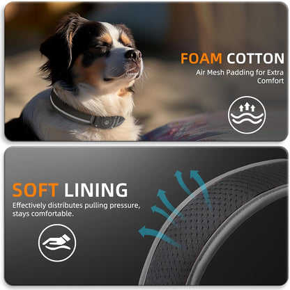 Airtag Dog Collar - Premium Air Tag Dog Collar Holder IP68 Waterproof - Ultra Soft Air Mesh Padded, Reflective, Ultra-Durable, Heavy Duty Dog Collars for Medium Large Dogs (Black, M)
