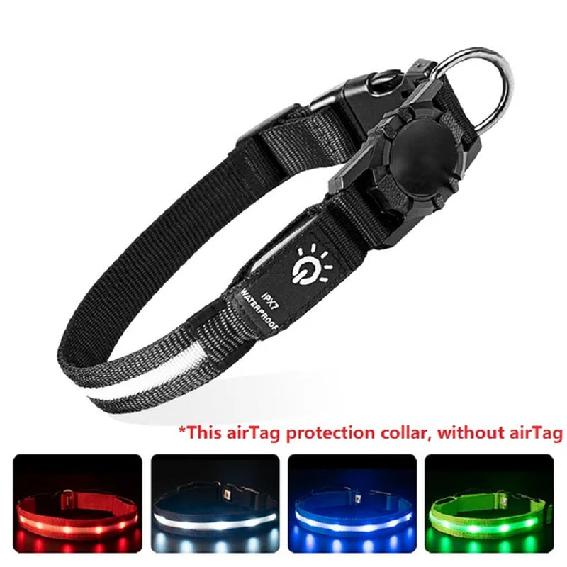 New Pet Collars Waterproof Led for Apple Airtag GPS Finder Light USB Dog Walking Swimming at Night Tracker Case Dog Accessories