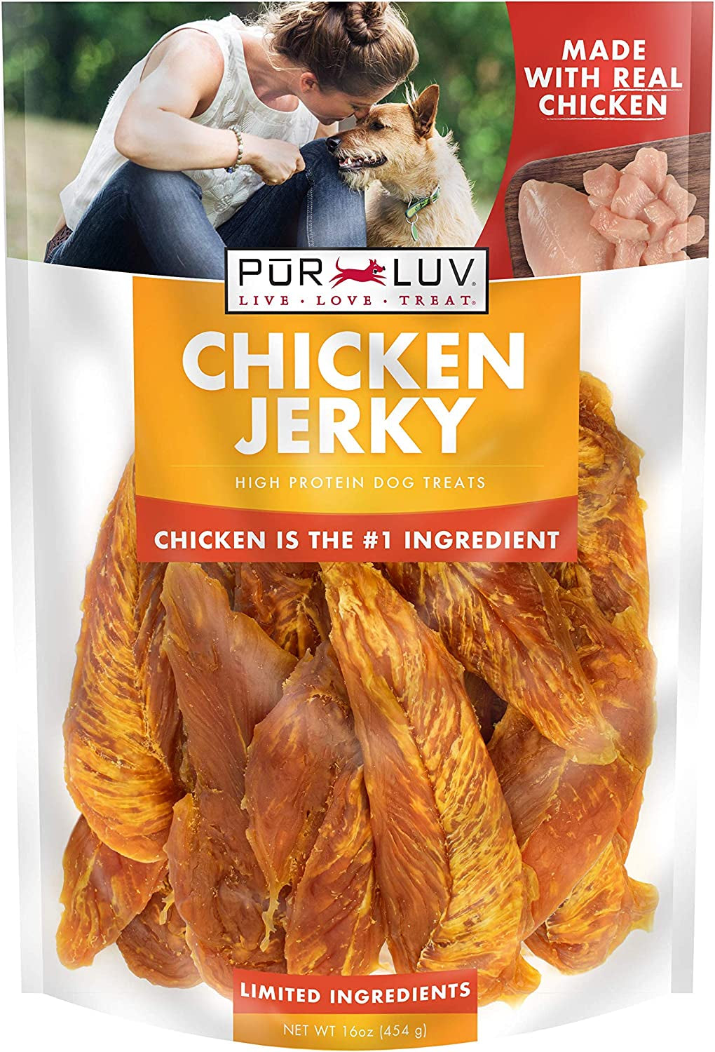 Dog Treats, Chicken Jerky for Dogs, Made with 100% Real Chicken Breast, 16 Ounces, Healthy, Easily Digestible, Long-Lasting, High Protein Dog Treat, Satisfies Dog'S Urge to Chew