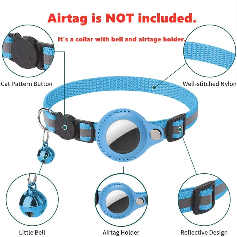 Airtag Cat Collar Adjustable Footprint Print Pet Safety Reflective Necklace with Bell for anti Lost with AIRTAG Holder Accessory