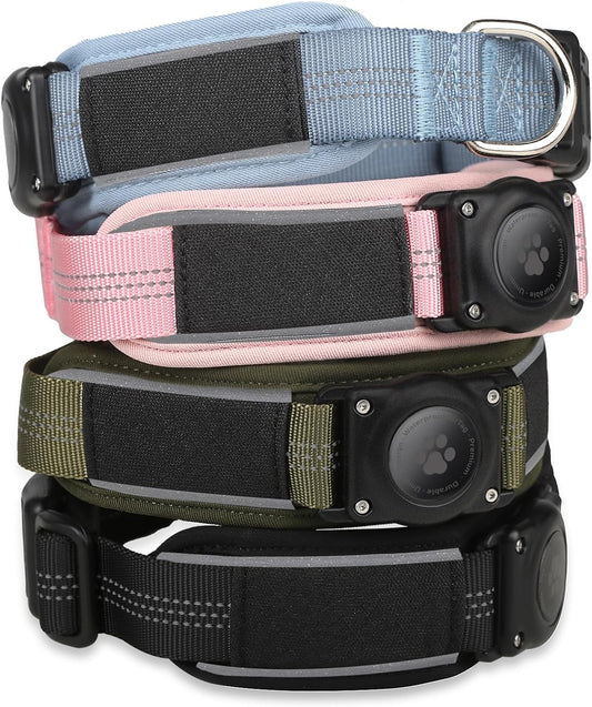 Airtag Dog Collar - Premium Air Tag Dog Collar Holder IP68 Waterproof - Ultra Soft Air Mesh Padded, Reflective, Ultra-Durable, Heavy Duty Dog Collars for Medium Large Dogs (Black, M)