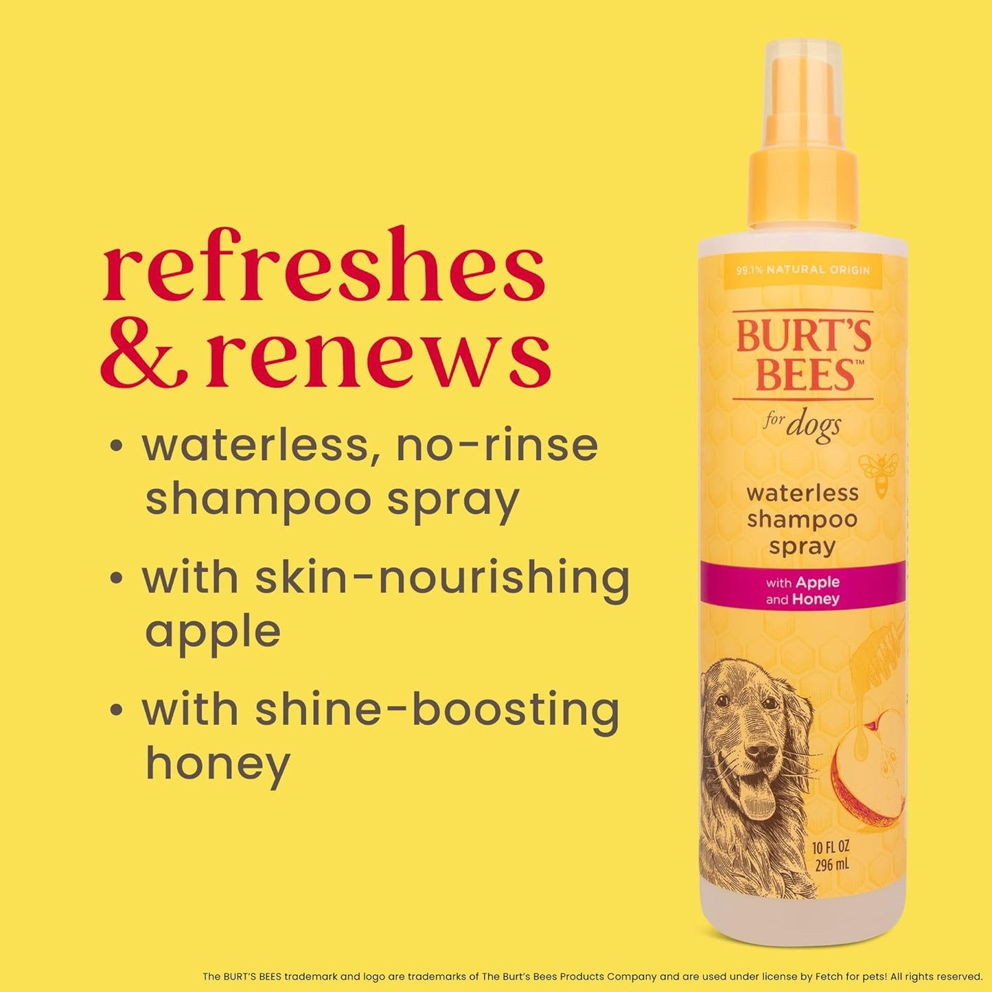 Naturally Derived Waterless Shampoo Spray with Apple and Honey - Dry Dog Shampoo for All Dogs and Puppies - Cruelty Free, 10 Ounces